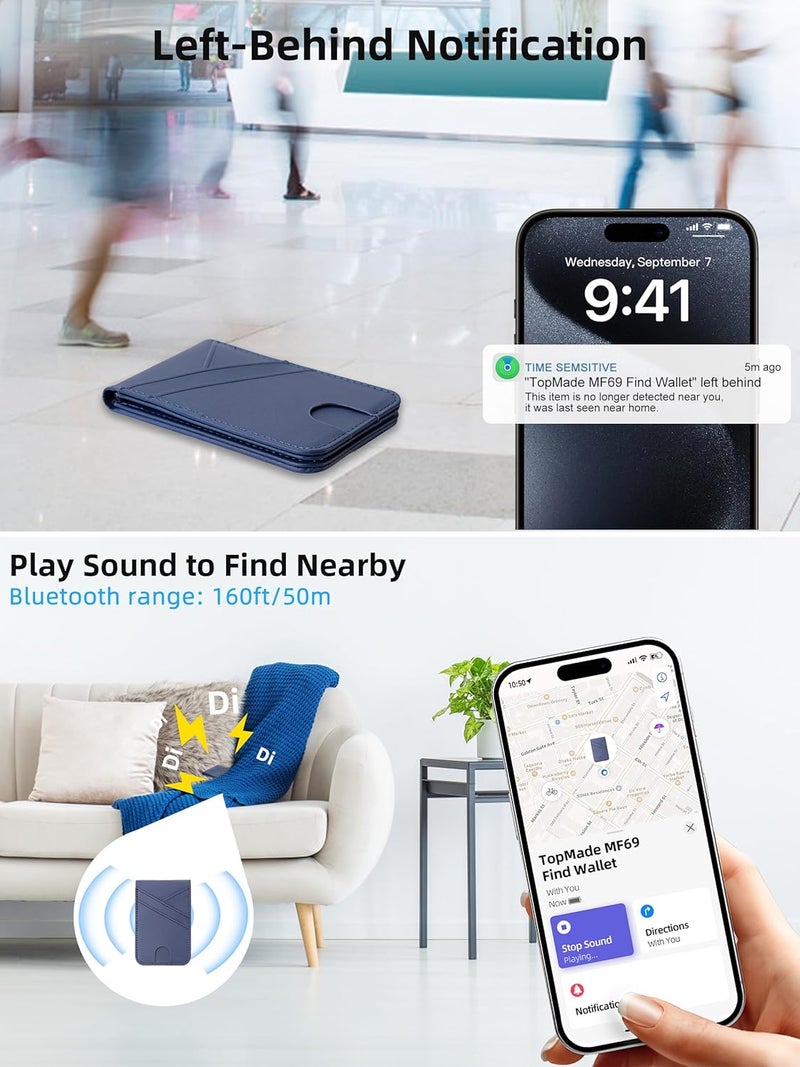 TopMade for MagSafe Wallet Stand, Works with Apple Find My, Magnetic Wallet for iPhone 17/16/15/14/13/12 Series, for iPhone Wallet with Finder Tracker, 6 Card Holder, RFID Blocking, Slim, Navy Blue - Image 5